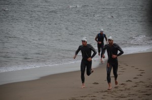 Pro men leaders exiting Swim Javier Gomez is #2