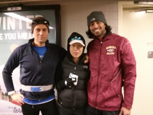 Tony, Christine and Devang in subway station avoiding the cold