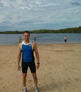 before race.. 70.3 swim going on in back
