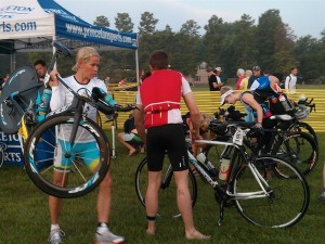 Rinny preps her bike