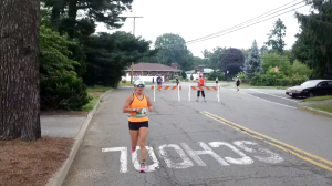 Christine about 500m from  finish - Bob in purple top closing