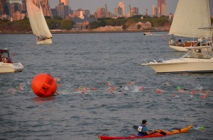 Swimmers near bouy