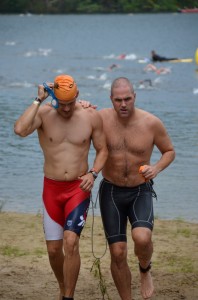 Blind athlete led by guide