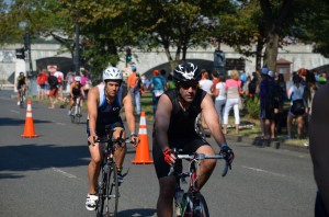 Finishing the Bike Leg coming into T2