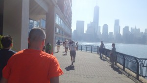 Newport 10k heading towards waterfront  NYC skyline