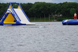 Site the Aquaglide pyramid shaped  inflatable when heading toward shore