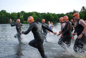 My age group swim start (me on far left)