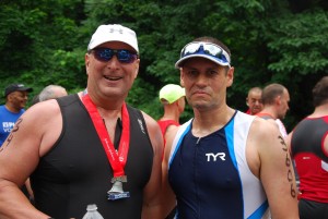 John and Myself smiling after finishing together during the sprint race.