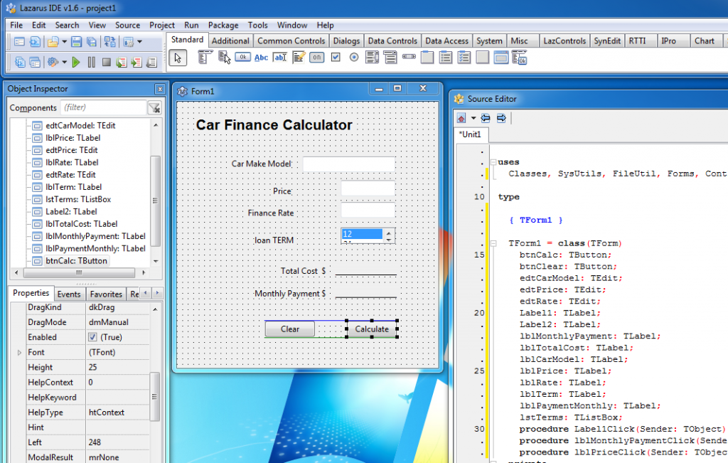 The complete Lazarus Car Finance Calculator