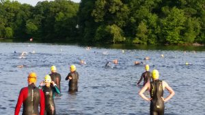 swimmers pre-race warming up