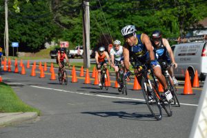 group of riders finishing up bike leg