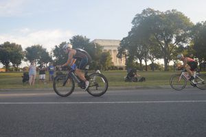 early miles, riding past back of  Lincoln Memorial