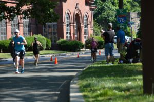 heading back through T2 about 5km mark